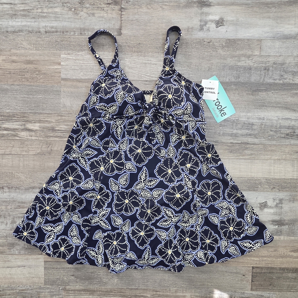 Navy Floral Women's One Piece Swimsuit - Tummy Control